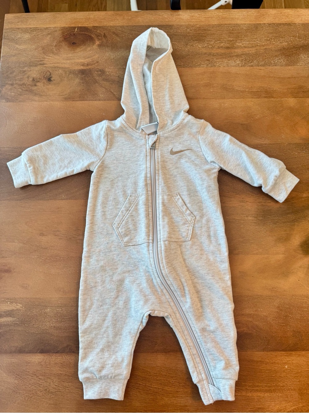 Nike Light Gray Hooded Baby One-Piece Zip Romper